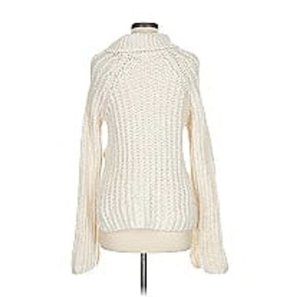 Peachoo+Krejberg Ivory Chunky Knit Split Side Turtleneck Sweater size M - Picture 2 of 7